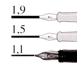 Calligraphy instruction, isolated on white.