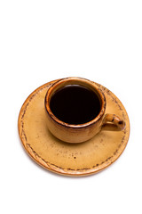 Small white cup of coffee. Isolated white background