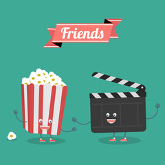 Movies and popcorn friends forever. Vector cartoon. Movies, cinema. Fast food