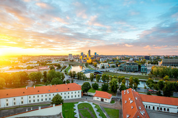 Vilnius cityscape view from the castle hill during the sunset in Lithuania