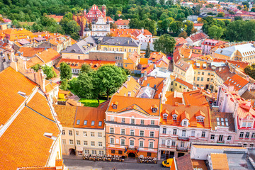 Aerial view from univercity tower on the old town in Vilnius, Lithuania