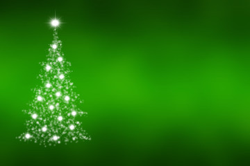 Christmas tree of snowflakes and sparkles on green background