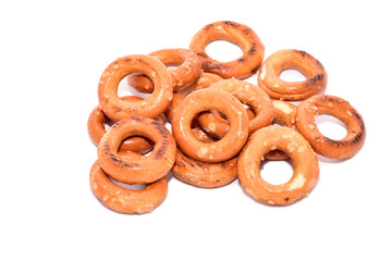 Round pretzels on white
