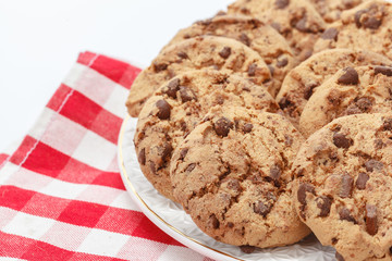 Chocolate chip cookie on white