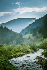 A beautiful Carpathian scenery with a mountain river