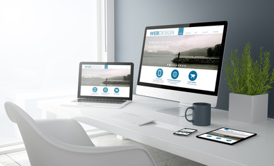grey studio devices with web design template