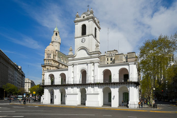 Fototapeta na wymiar Cabildo building view from Plaza de Mayo square.