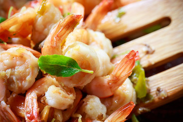 close up prawns spicy with hot basin