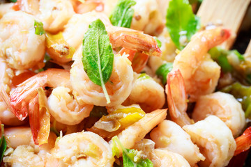 close up prawns spicy with hot basin
