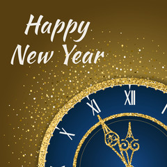 Vector 2017 Happy New Year background with gold clock