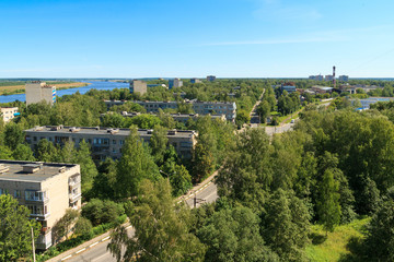 Fototapeta na wymiar Aerial view to the city skyline at daytime hours.