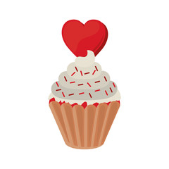 sweet cupcake with chips and heart icon over white background. love design. vector illustration