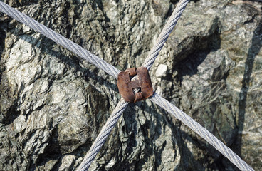 Rusty wire grip lock, cable clamp turnbuckle