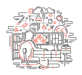 Designer at work - line design illustration