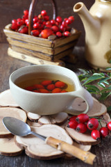 Rosehip tea and berries in basket