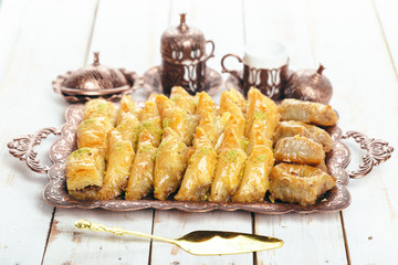  traditional eastern desserts on wooden background