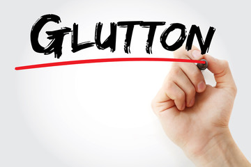 Hand writing Glutton with marker, concept background