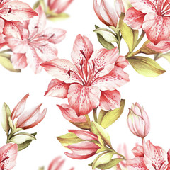 Fototapeta premium Seamless pattern with flowers. Hand draw watercolor illustration