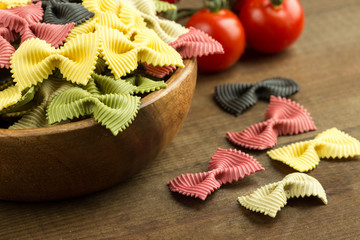 Colored Farfalle Pasta with Tomatoes