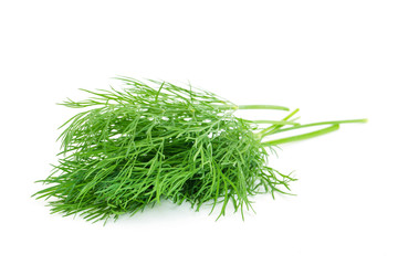 Green dill isolated on white background. Studio macro