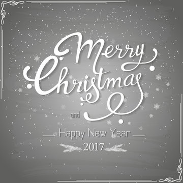 Vintage Merry Christmas And Happy New Year Lettering Vector illustration