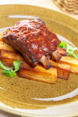 Close up view of barbecue ribs