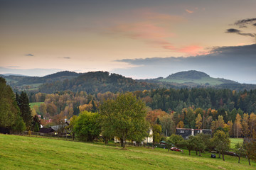 Beautiful autumn evening landscape of Bohemian Switzerland
