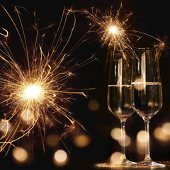 New year motif with fireworks and champagne