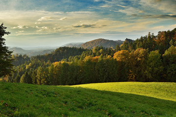 Beautiful autumn evening landscape of Bohemian Switzerland