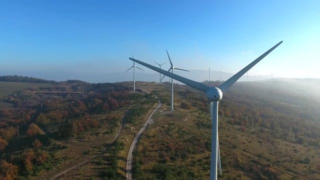 Aerial view of wind turbine blades