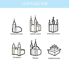 Vector set illustration of temples