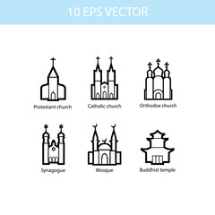 Vector set illustration of temples
