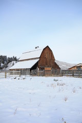 red barn in winter