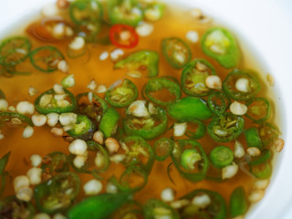Dipping Sauce in Thai Style composed of chilli, lime juice and fish sauce