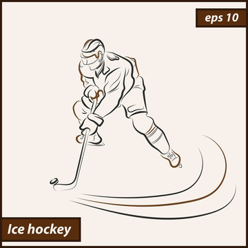 Vector illustration. Illustration shows a hockey player in attack. Ice Hockey