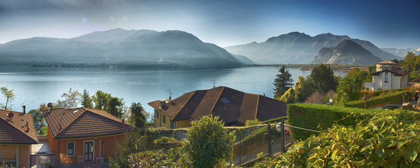 Lake Maggiore, Italy. Evening Panoramic view of Lake Maggiore, Verbania, Piedmont.
