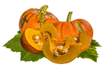 Pumpkins with segment on white