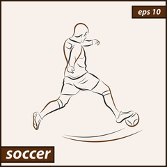 Vector illustration. Illustration shows a football player kicks the ball. Soccer