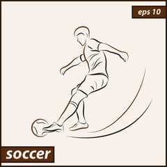 Vector illustration. Illustration shows a football player kicks the ball. Soccer