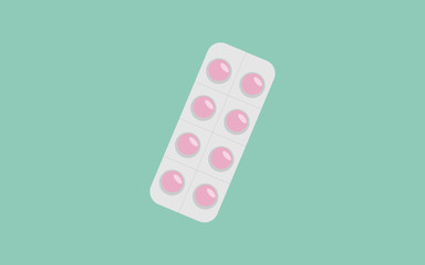 Vector illustration pink pills blister. Tablet strip icon. Round pills in a blister pack