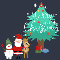 Merry christmas santa claus snow man and reindeer vector. illust