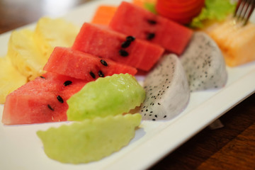 Close up slice of fresh fruit