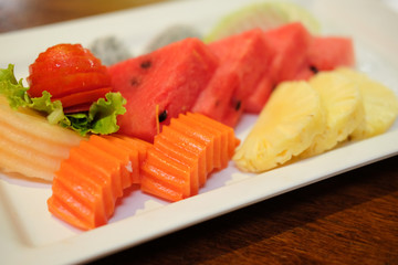 Close up slice of fresh fruit