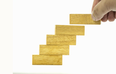fill a piece of Pile of wooden blocks in stair style on isolate