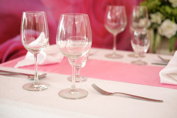 Empty glasses set in restaurant