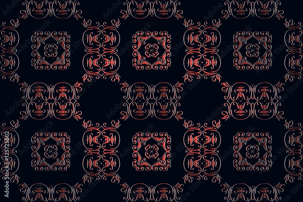 Poster retro abstract symmetrical pattern embossed art deco on a brown background