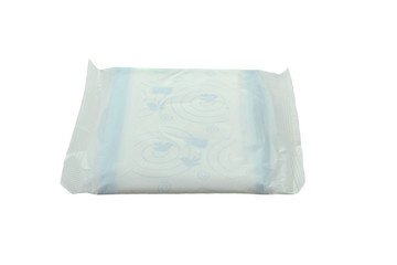 Sanitary napkin, pad (sanitary towel, sanitary pad, menstrual pad) isolated on white background. Menstruation.