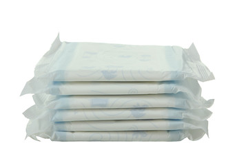 Sanitary napkins, pad (sanitary towel, sanitary pad, menstrual pad) isolated on white background. Menstruation.