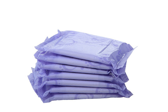 Sanitary napkins, pad (sanitary towel, sanitary pad, menstrual pad) isolated on white background. Menstruation.