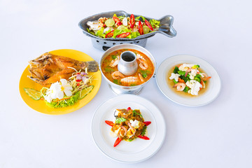 Full rounded table of  Thai food